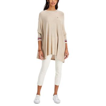 Tommy Hilfiger | Tommy Hilfiger Womens Plus Striped Trim Knit Poncho Sweater商品图片,5折, 独家减免邮费