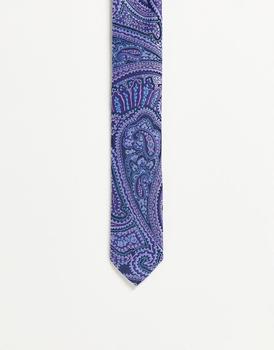 ASOS | ASOS DESIGN skinny tie in navy and purple paisley商品图片,8折×额外8折x额外9.5折, 独家减免邮费, 额外八折, 额外九五折