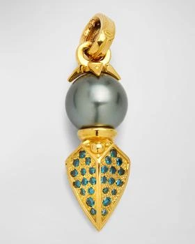 推荐Men's 18K Yellow Gold Black Pearl Pendant with Blue Diamonds商品