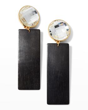 推荐Chunky Crystal & Rectangle Wood Drop Clip-On Earrings商品