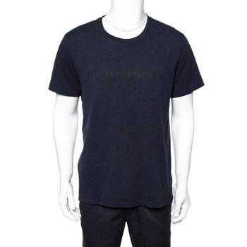 推荐Burberry Navy Blue Cotton Knit Logo Printed Crewneck T-Shirt XL商品