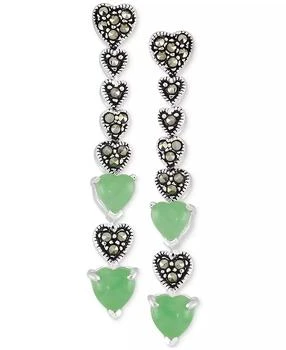 Macy's | Marcasite & Jade Heart Linear Drop Earrings in Sterling Silver,商家Macy's,价格¥390