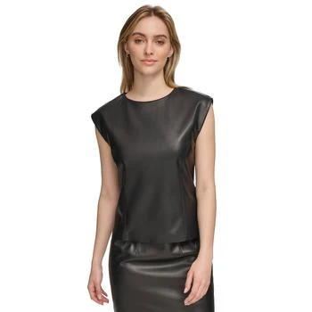 Calvin Klein | Women's Faux-Leather Cap Sleeve Top 独家减免邮费