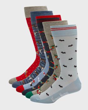 Neiman Marcus | Men's 6-Pack Dog Crew Socks Gift Box Set商品图片,7.5折, 独家减免邮费