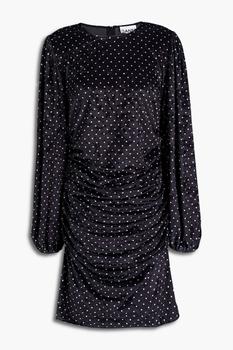 ganni连衣裙推荐, Ganni | Ruched polka-dot velvet mini dress商品图片 4.4折