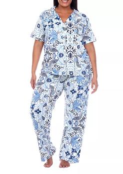 商品Plus Size Short Sleeve & Pants Tropical Pajama Set,商家Belk,价格¥497图片
