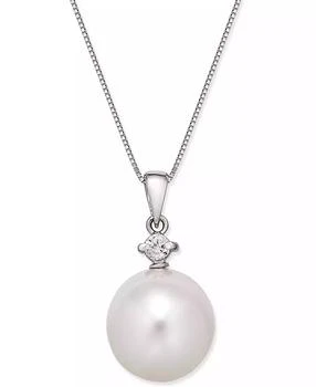 Macy's | Cultured White South Sea Pearl (12mm) and Diamond (1/10 ct. t.w.) Pendant Necklace in 14k White Gold,商家Macy's,价格¥4627