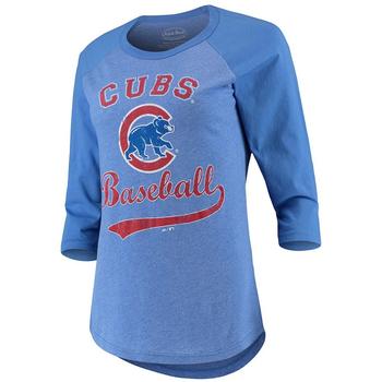 Majestic衣服, Majestic | Women's Royal Chicago Cubs Team Baseball Three-Quarter Raglan Sleeve Tri-Blend T-shirt商品图片 7.4折