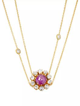商品Renee Lewis | 18K Yellow Gold, 1.25 TCW Diamond & Pink Tourmaline Halo Pendant Necklace,商家Saks Fifth Avenue,价格¥58896图片