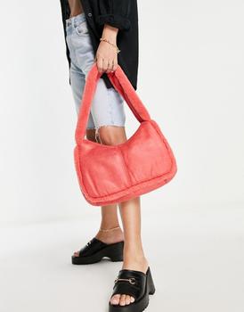 topshop包, Topshop | Topshop borg shearling mix shoulder bag in orange商品图片 