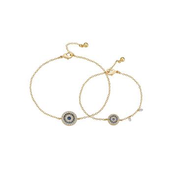 Unwritten | Cubic Zirconia Round Evil Eye Design Mother and Daughter Bracelet Set with Extender (0.01, 0.02 ct. t.w.) in 14K Gold Flash-Plated商品图片,3.5折