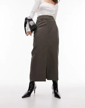 Topshop | Topshop long pencil skirt in brown 