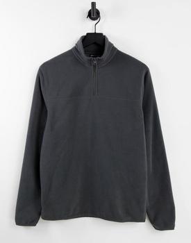ASOS | ASOS DESIGN polar fleece sweatshirt with half zip in washed black商品图片,5.5折