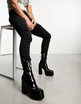 推荐KOI platform heeled ankle boots in black patent商品