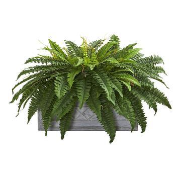 NEARLY NATURAL, NEARLY NATURAL | Boston Fern Artificial Plant in Stone Planter商品图片 6.9折