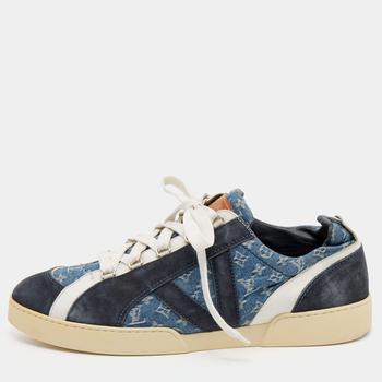 路易威登男鞋直邮, [二手商品] Louis Vuitton | Louis Vuitton Blue Monogram Denim and Suede Rennes Sneakers Size 46商品图片 满1件减$100, 满减