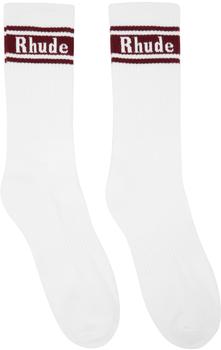 product White & Burgundy Stripe Logo Socks image