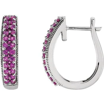Pompeii3 | 7/8ct Genuine Pink Sapphire Pave Hoops 14K White Gold 18.5mm Tall,商家Premium Outlets,价格¥6189