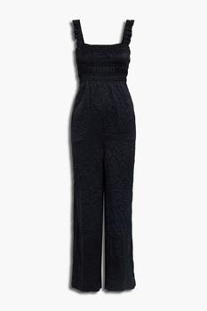 商品Ganni | Shirred crinkled-satin wide-leg jumpsuit,商家THE OUTNET US,价格¥616图片