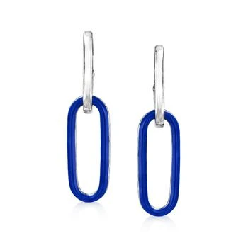 Ross-Simons | Ross-Simons Italian Blue Enamel Paper Clip Link Removable Hoop Drop Earrings in Sterling Silver 7.4折, 独家减免邮费