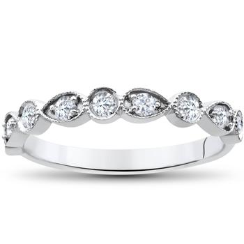 推荐1/4Ct Diamond Wedding Ring Womens Stackable 10k White Gold Anniversary Band商品