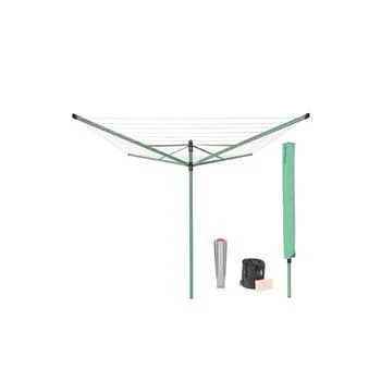Rotary Lift-O-Matic Clothesline - 164', 50 Meter with Metal Ground Spike, Protective Cover, Peg Bag and Wooden Clothespins Set
