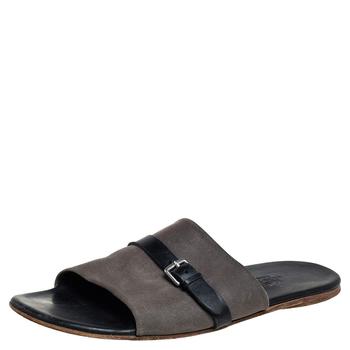 爱马仕鞋, [二手商品] Hermes | Hermes Grey/Black Suede And Leather Slide Sandals Size 41商品图片 4.6折