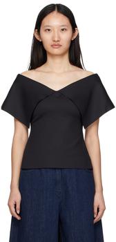 ROSETTA GETTY, ROSETTA GETTY | Black Fold Off-Shoulder T-Shirt商品图片 额外8.5折, 独家减免邮费, 额外八五折