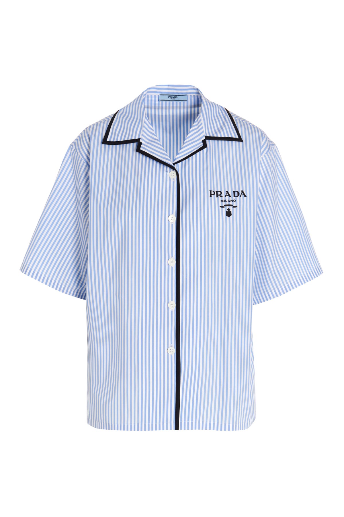 Prada | PRADA 女士浅蓝色条纹棉质短袖衬衫 P433BR-1UXT-F0076商品图片,5.7折, 独家减免邮费