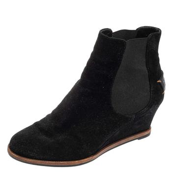 推荐Fendi Black Suede Black Wedge Ankle Boots Size 38商品