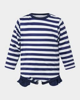 Rachel Riley | Girl's Breton Stripe Frill Rashguard One-Piece Swimsuit, Size 6M-24M,商家Neiman Marcus,价格¥484