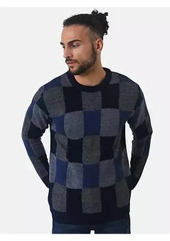 推荐Men Blue Checked Pullover Sweater商品