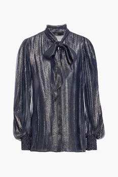 Maje | Pussy-bow metallic silk-blend chiffon blouse,商家THE OUTNET US,价格¥668