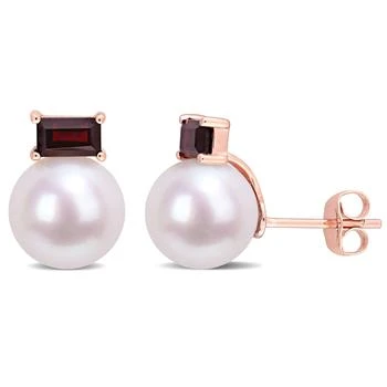 Mimi & Max | 9-9.5mm Cultured Freshwater Pearl and 4/5 CT TGW Garnet Stud Earrings in 10k Rose Gold 6折, 独家减免邮费