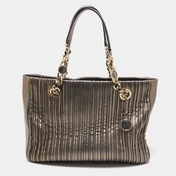 [二手商品] BVLGARI | Bvlgari Metallic Grey Leather Monte Plisse Shopper Tote商品图片,7.6折, 满$1200减$150, 满减