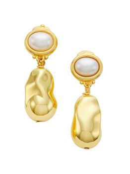 商品14K-Gold-Plated & Faux Pearl Clip-On Drop Earrings图片