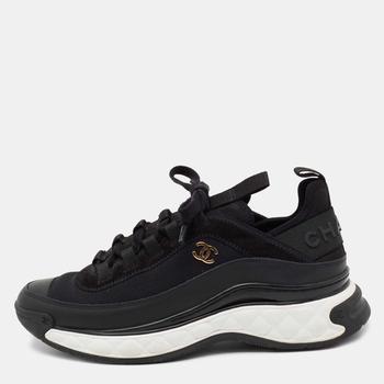 香奈儿鞋是什么牌子, [二手商品] Chanel | Chanel Black Suede And Fabric CC Low Top Sneakers Size 39商品图片 9.5折, 满1件减$100, 满减