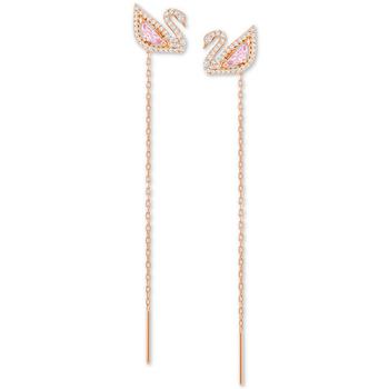 Swarovski | Rose Gold-Tone Crystal Swan & Removable Chain Drop Earrings商品图片,