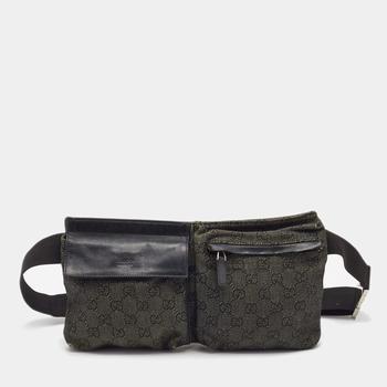 商品Gucci | Gucci Black GG Denim and Leather Double Pocket Belt Bag,商家The Luxury Closet,价格¥5378图片