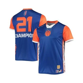 CHAMPION | Men's Blue, Orange Knicks Gaming Authentic Jersey V-Neck T-shirt 