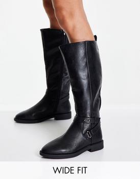 ASOS | ASOS DESIGN Wide Fit Cady knee high riding boots in black商品图片,4.5折