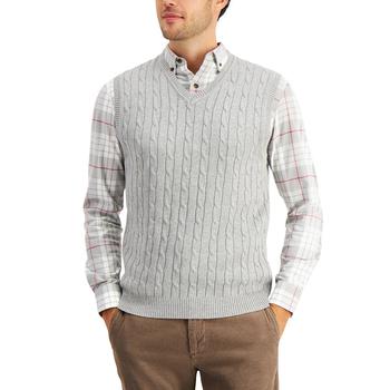 Men's Cable-Knit Cotton Sweater Vest, Created for Macy's product img