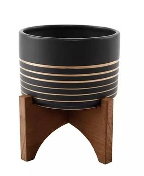 Flora Bunda | Ceramic Planter on Wood Stand, 5.5",商家Macy's,价格¥329