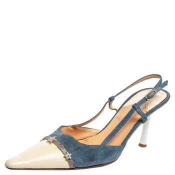 香奈儿鞋是什么牌子, [二手商品] Chanel | Chanel Blue/Cream Denim And Leather Crystal Embellished Pointed Toe Slingback Sandals Size 38商品图片 9.7折, 满1件减$100, 满减