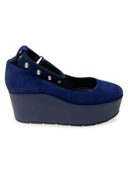 推荐Balenciaga Platform Shoes With Studded Ankle Straps In Blue Suede Flats Loafers商品