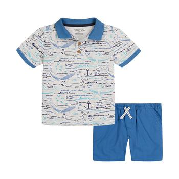Nautica | Baby Boys Printed Polo Shirt and Twill Shorts, 2 Piece Set商品图片,2.9折