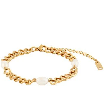 Simply Rhona | Triple Pearl Chunky Chain Bracelet In 18K Gold Plated Stainless Steel,商家Verishop,价格¥418