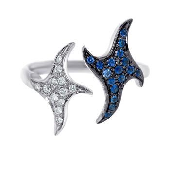商品Mimi Milano Vega 18K White Gold Diamond And Blue Sapphire Ring Sz 7 A601B8ZB-54图片