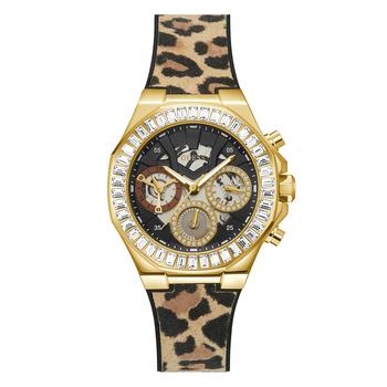 GUESS | Women's Animal Print Genuine Leather and Silicone Strap Watch 40mm商品图片,