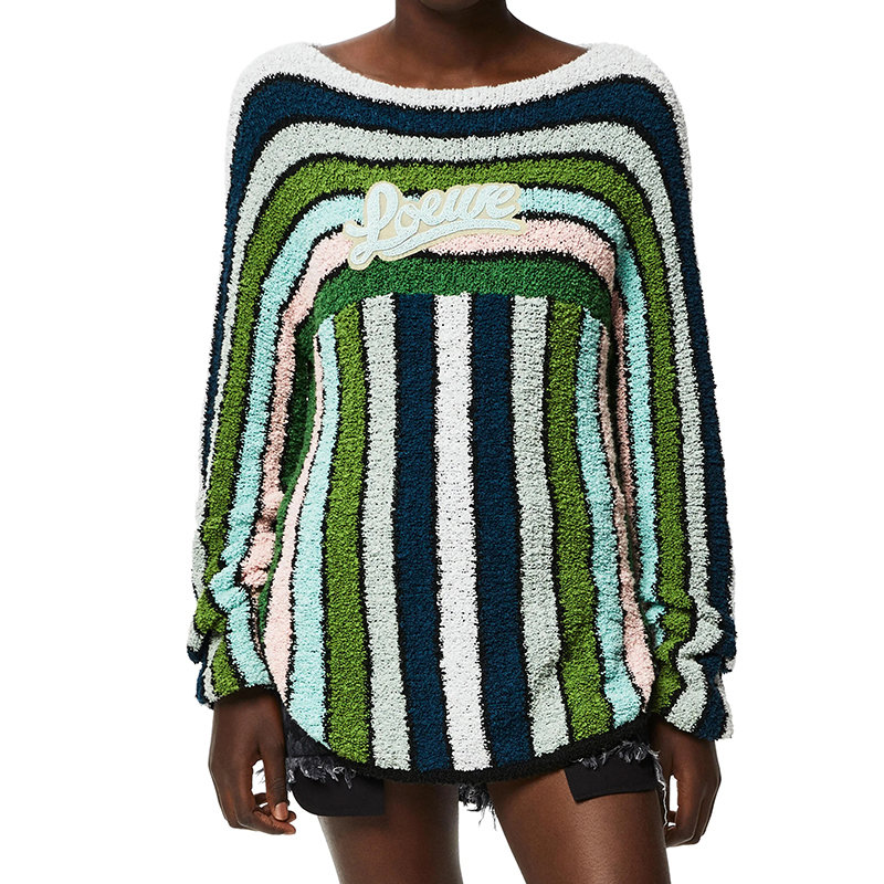 Loewe | 【预售3-7天】LOEWE/罗意威 22年春夏新款 女士绿色棉质混纺条纹刺绣一字领毛衣针织衫S616Y14K29-8878商品图片,8折×额外9.5折, 包邮包税, 额外九五折